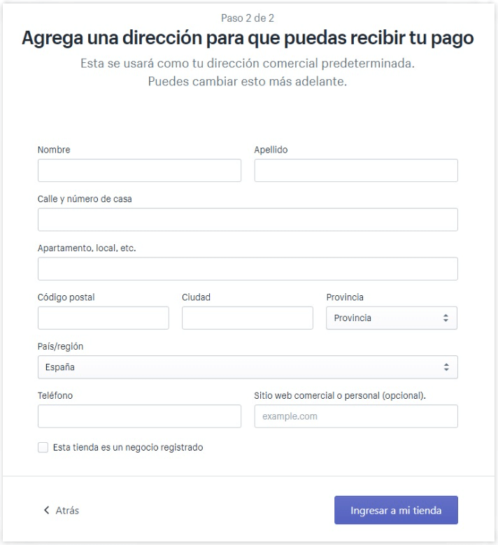 Form alta en Shopify
