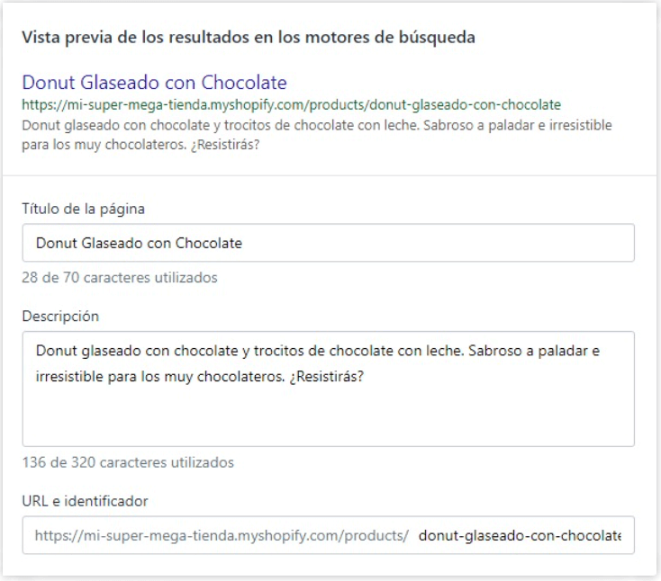 Detalle Producto SEO shopify